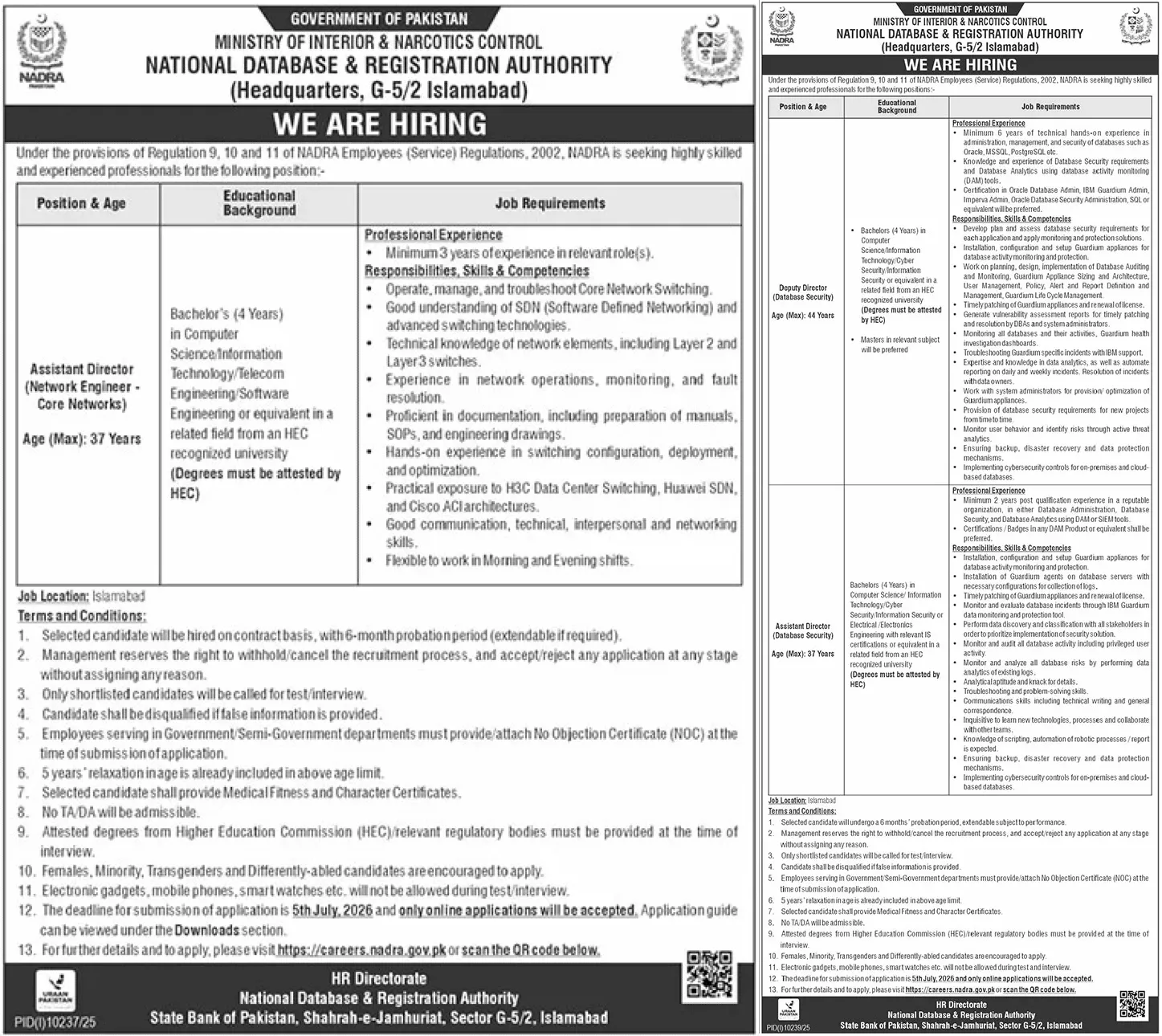 NADRA Islamabad HQ Jobs 2026 Latest Advertisement