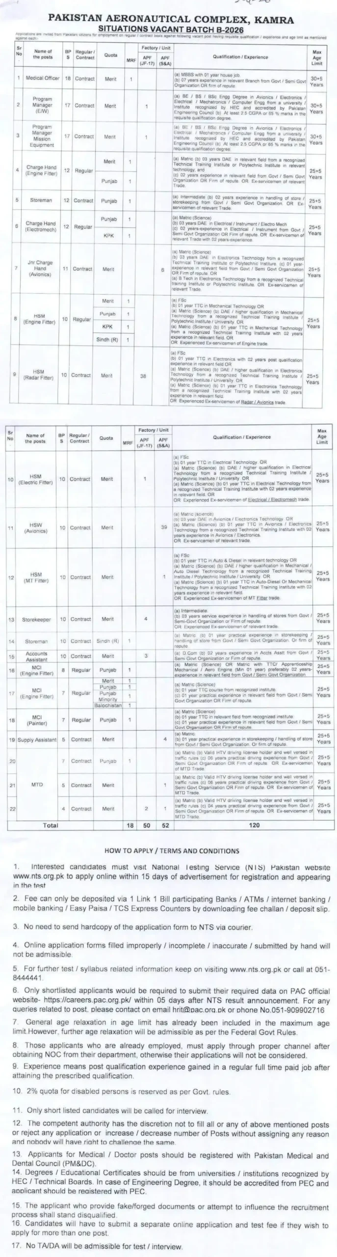 PAC Kamra Jobs 2026 Advertisement