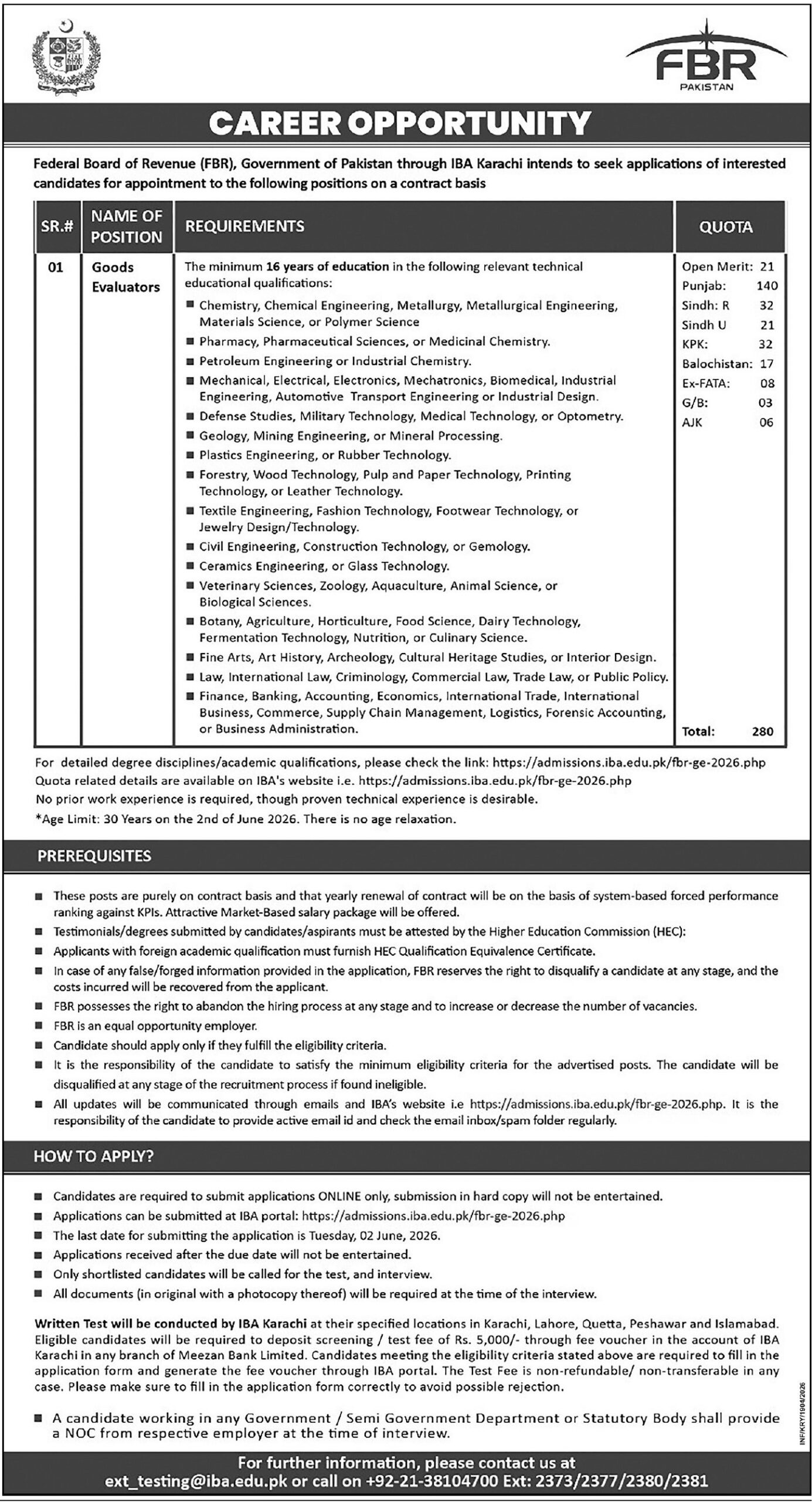 FBR Goods Evaluator Jobs 2026 Advertisement