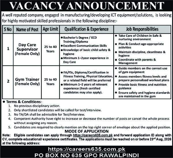 PO Box 635 GPO Rawalpindi Jobs August 2026 Latest Advertisement