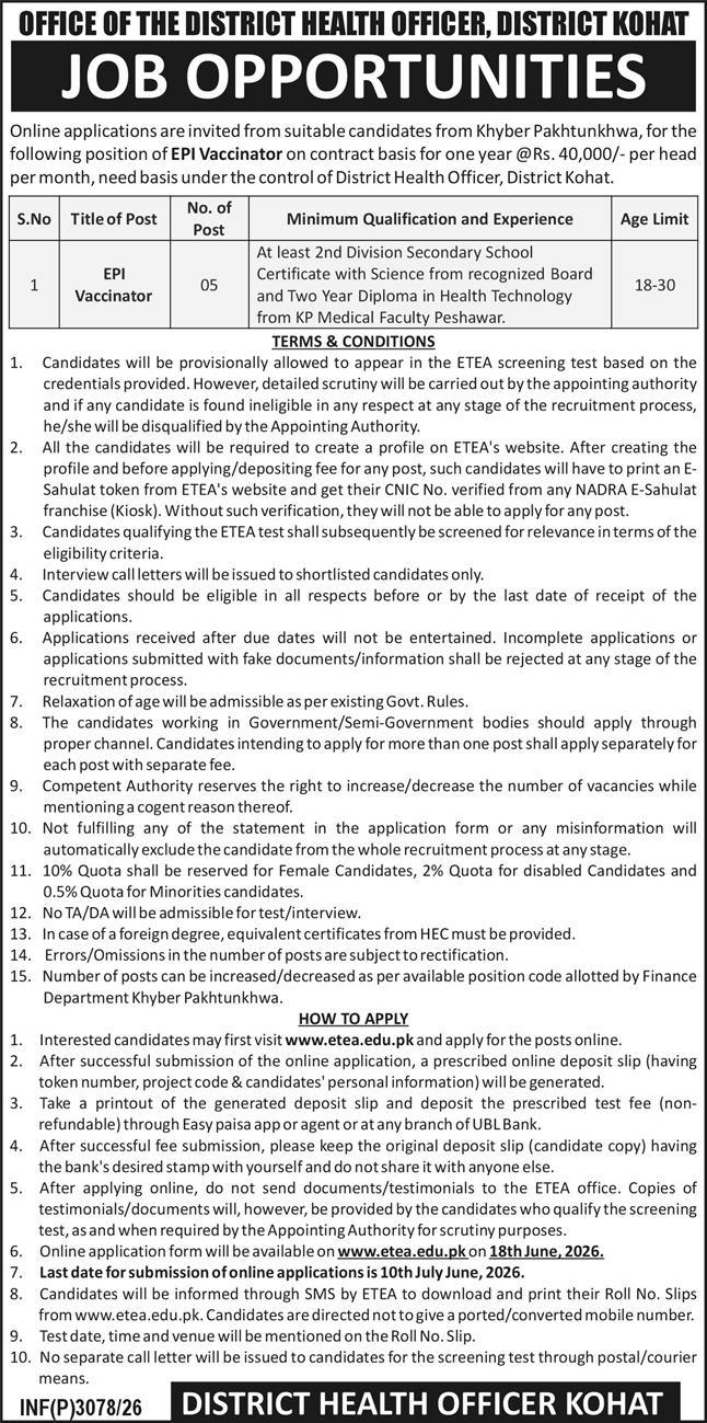 District Health Office DHO Kohat Jobs 2026 Advertisement