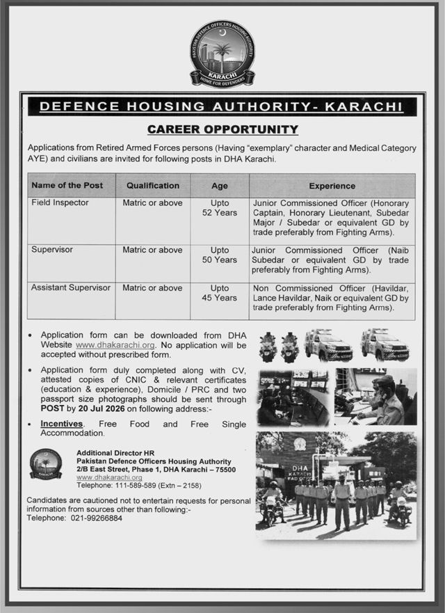 Defence Housing Authority Karachi Jobs 2026 Advertisement
