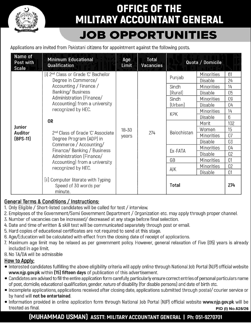 Military Accountant General Pakistan Jobs 2026 Advertisement