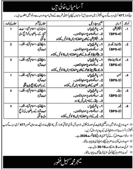 477 Army Survey Group Engineers Rawalpindi Jobs 2026 Advertisement