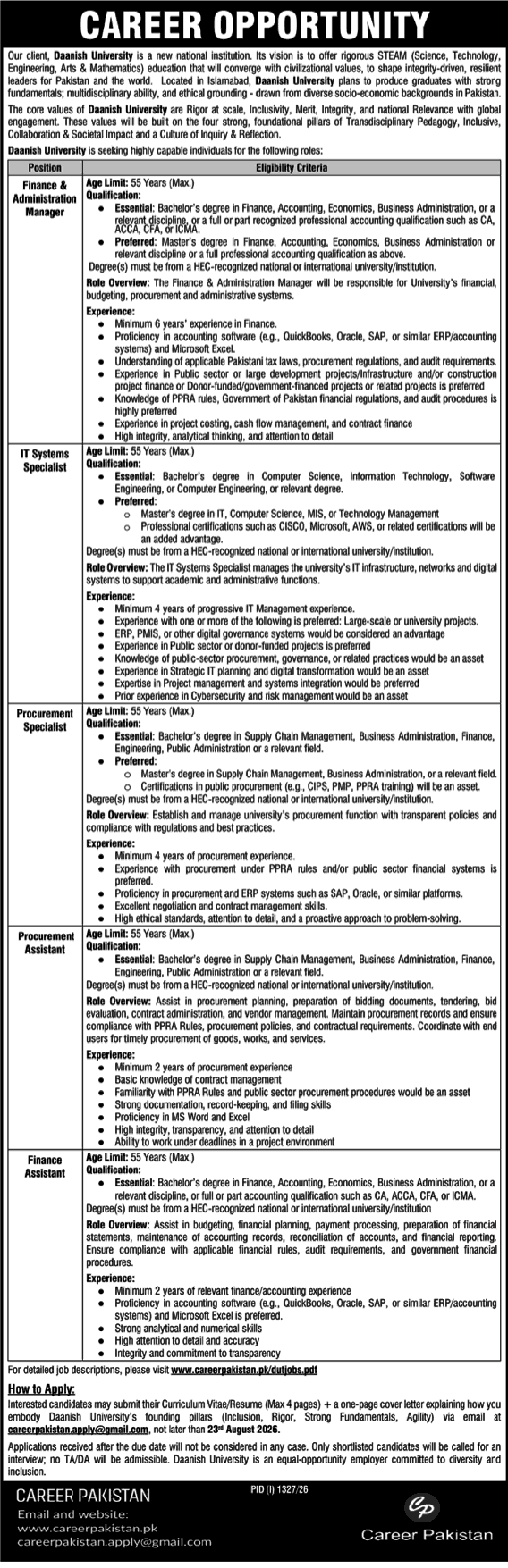 Daanish University Islamabad Jobs 2026 Advertisement