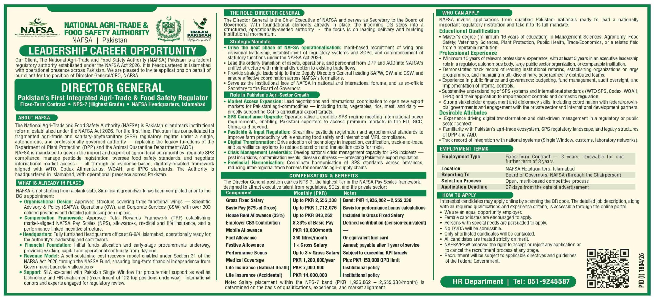 National Agri-Trade & Food Safety Authority NAFSA Islamabad Jobs 2026 Advertisement