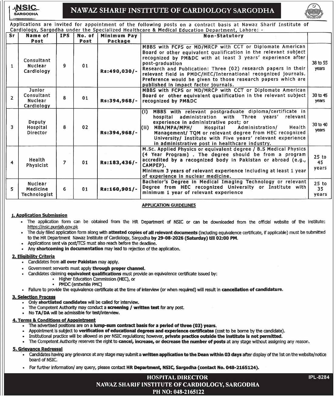 Nawaz Sharif Institute of Cardiology NSIC Sargodha Jobs 2026 Advertisement