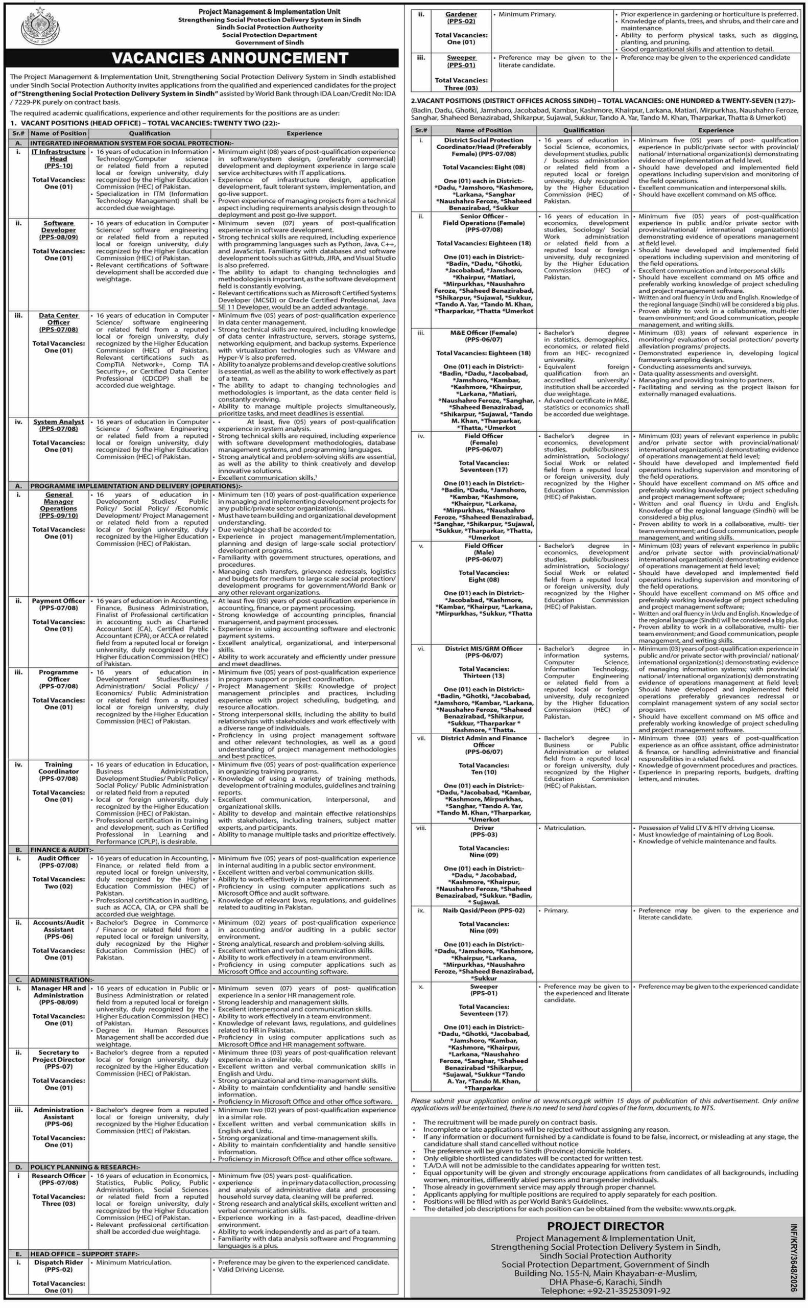 Sindh Social Protection Authority SSPA Jobs 2026 Advertisement
