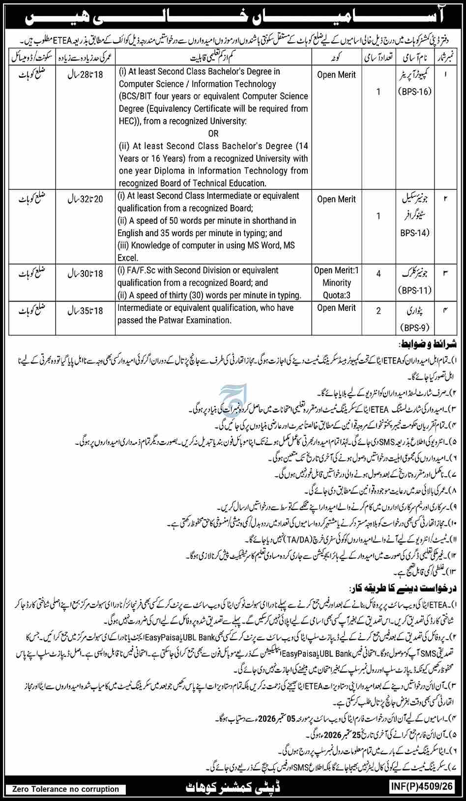 Deputy Commissioner DC Office Kohat Jobs 2026 Advertisement