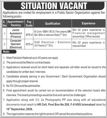 PO Box 208 Islamabad Jobs 2026 Advertisement